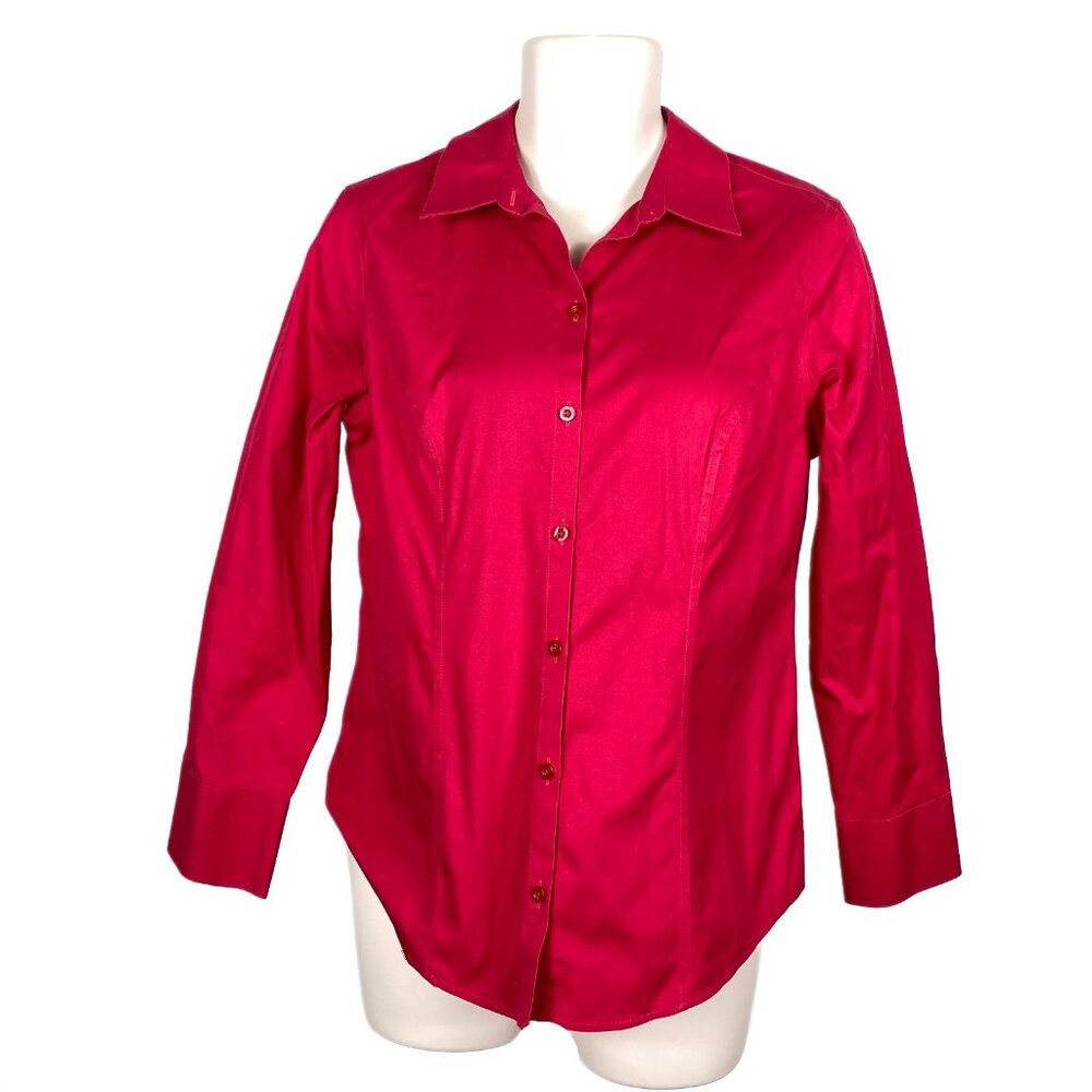 Womens Chico's Sz 1 No-Iron Red Long Sleeve Button Up Blouse